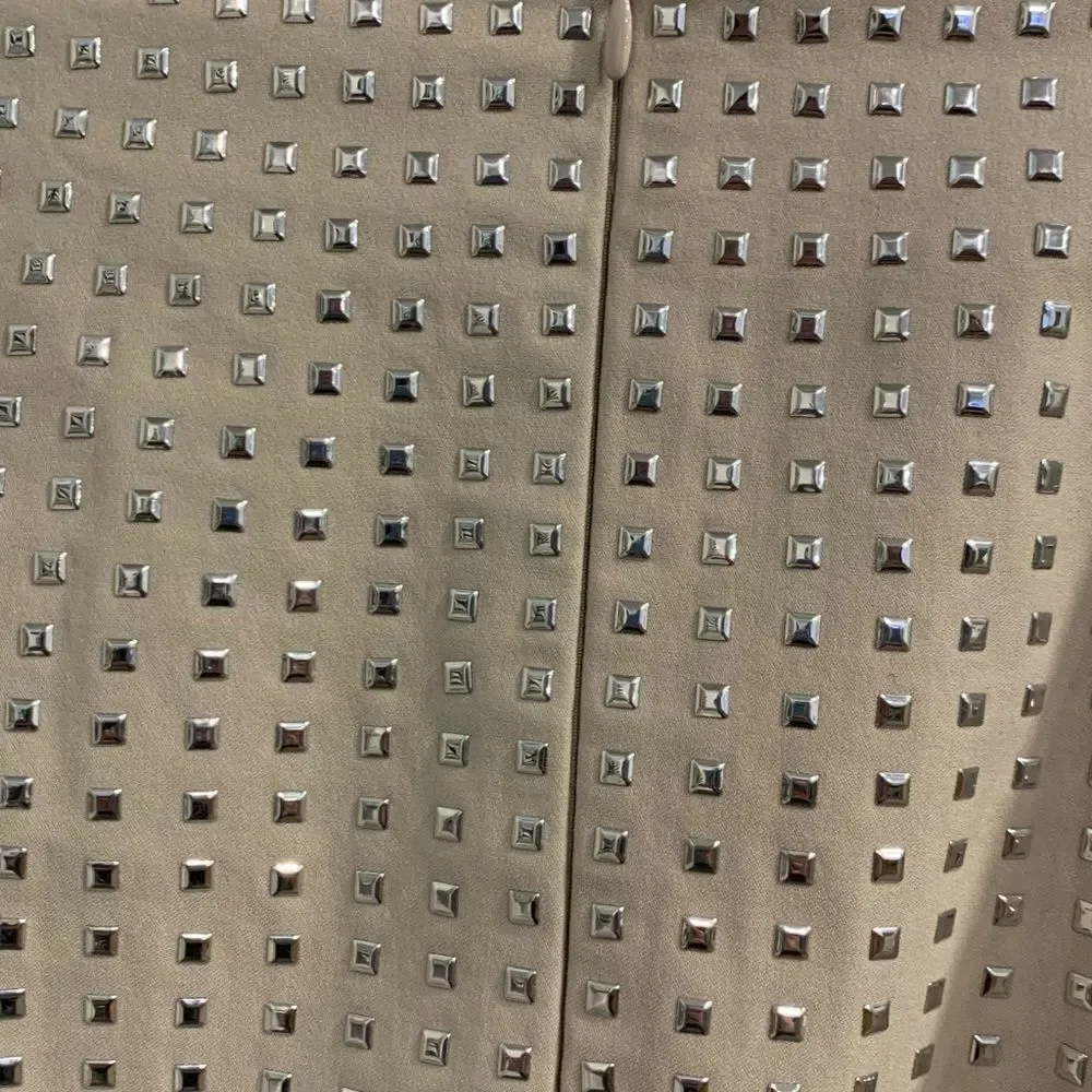 H&M Cream Mini Pencil Skirt with Silver Studded Embellishments
